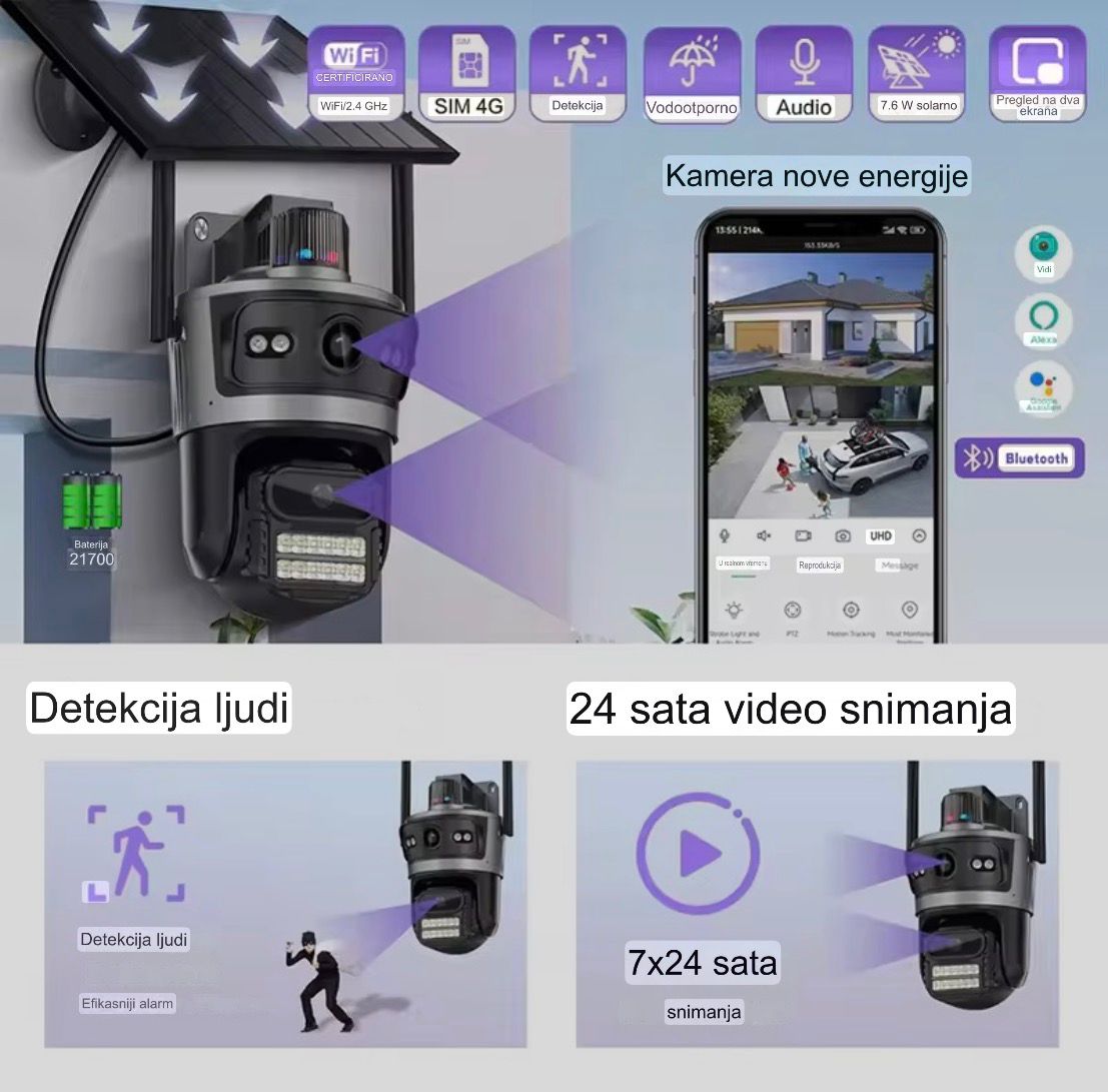 8MP 4G Wi-Fi Spoljna Sigurnosna Kamera sa SIM Karticom